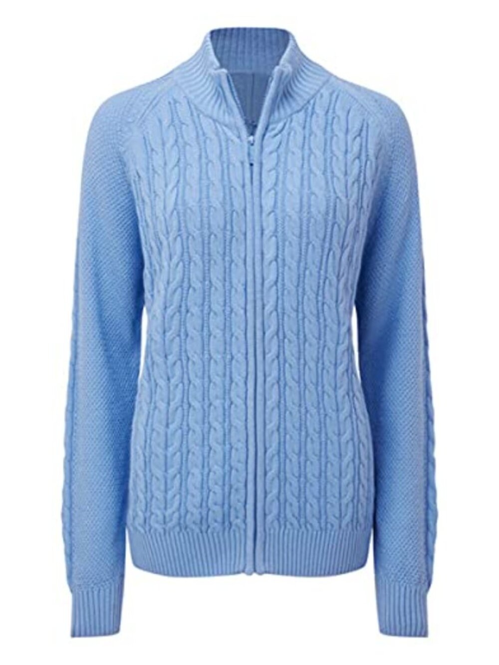 Womens Cable Knit Zip Cardigan Long Sleeve Acrylic Sweater Coat
